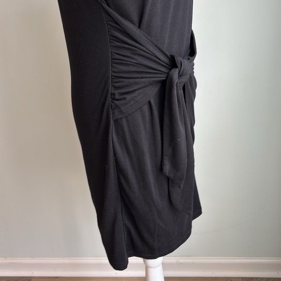 BTFBM Black Jersey dress with draped tie shawl look at waist size medium lined - Picture 7 of 13